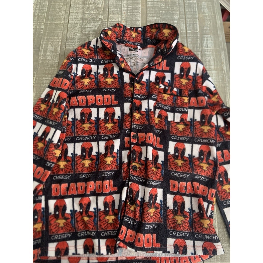 Deadpool Pajama Button Up Long sleeve Shirt Medium Marvel‎